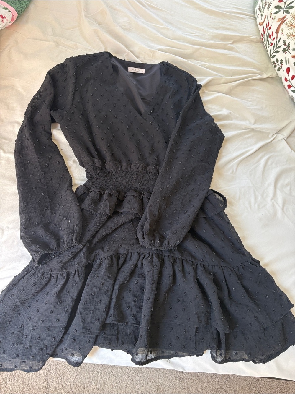 ILLA ILLA Black Textured Long Sleeve Tiered Dress